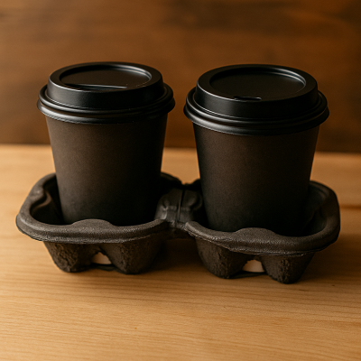 Recycle paper pulp packaging Black color paper pulp tray mould Biodegradable molded pulp coffee tray